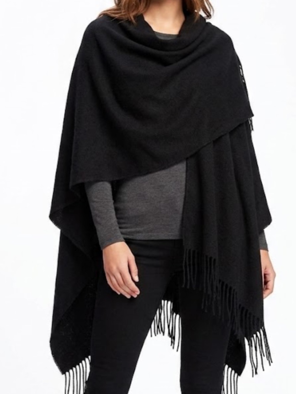 Mixit Black Fringed Wrap Poncho